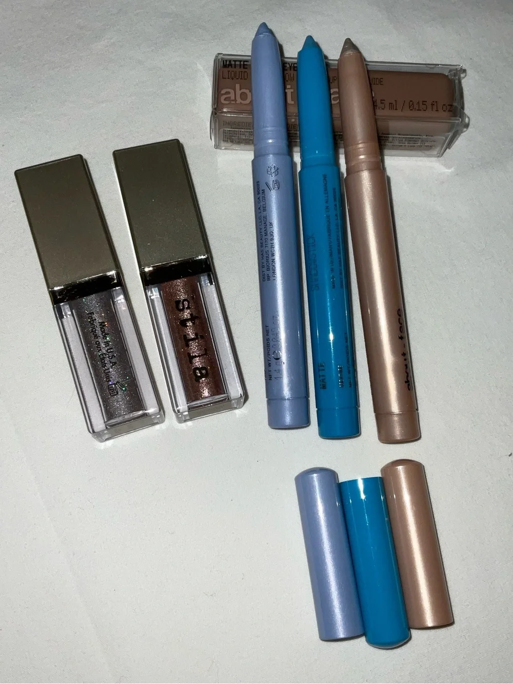 Bundle of about-face Cream Eyeshadow & Crayon Trio — Brown, Blue, Light blue